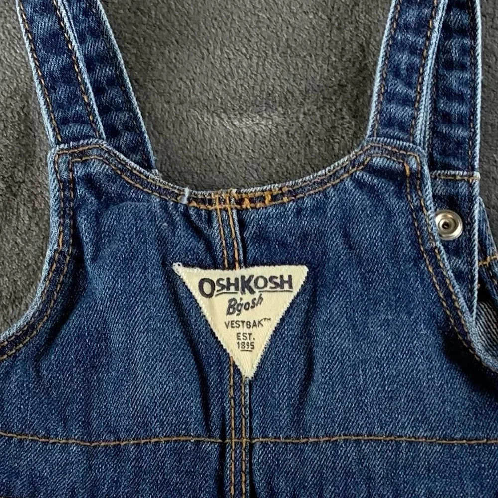 Oshkosh Vintage Romper Denim Bib Top With Floral Ruffle‎ Skirt Size 12 Months